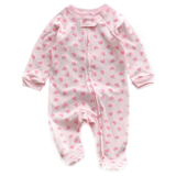 Pink Heart Print Zipped Babygrow