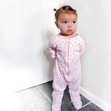 Pink Heart Print Zipped Babygrow
