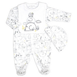 Elephant 3 Piece All In One, Bib & Hat Set