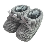 Grey Knitted Baby Booties With Bow